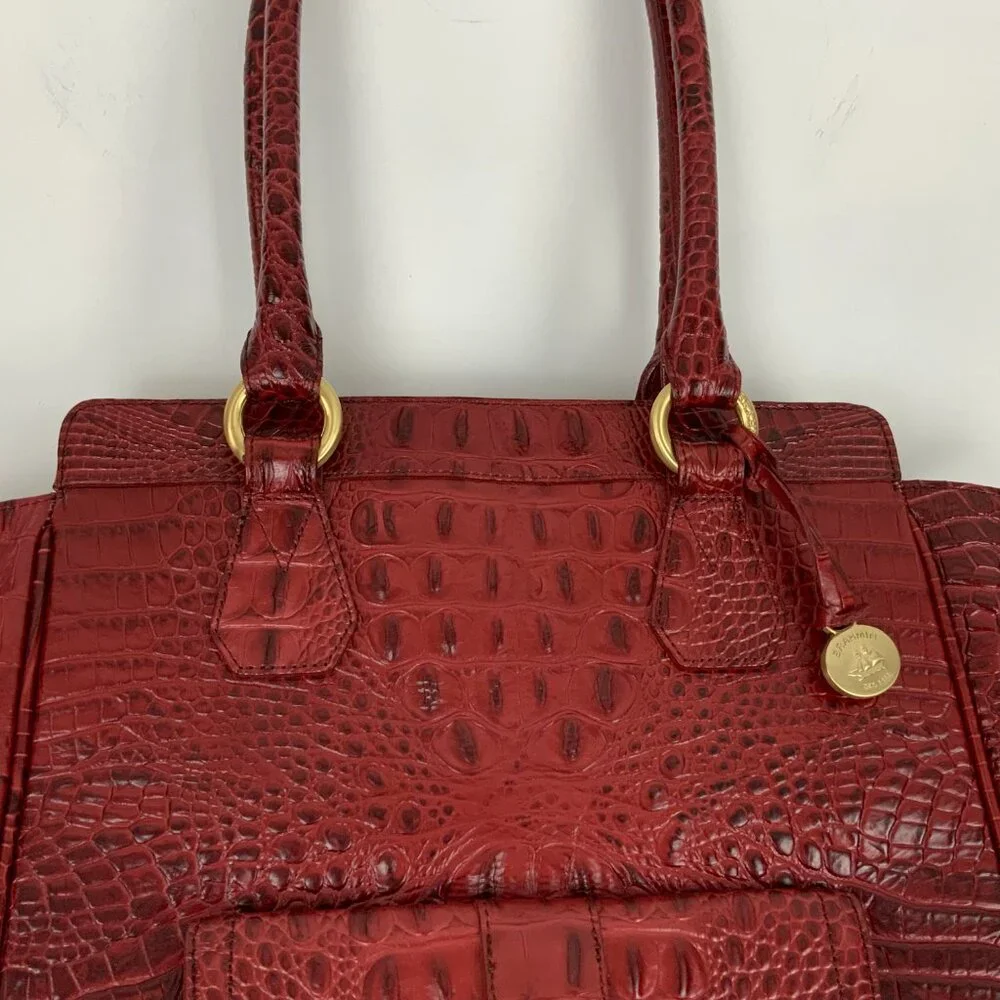 Brahmin Kelsey Crocodile-Embossed Leather Carryall Tote in Cranberry Red - Picture 10 of 16